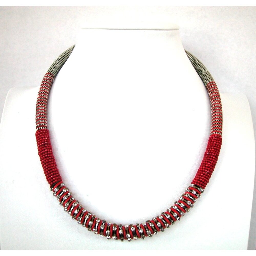 Maasai Kenya African Jewelry Rope Beaded necklace-red By Mia Collection 20"